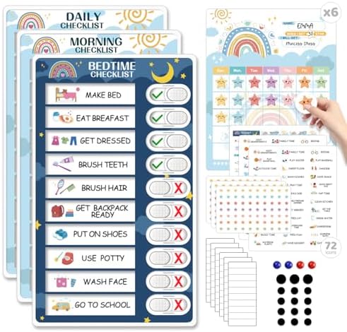 Upgraded Slider 4 in 1 Reward Chart for Kids, Reusable Bedtime/Morning/Daily Routine Chart for Kids, Magnetic Chore Chart for Kids Toddlers, Sticker Chart for Kids Behavior Chart for Kids at Home by CustomMaster