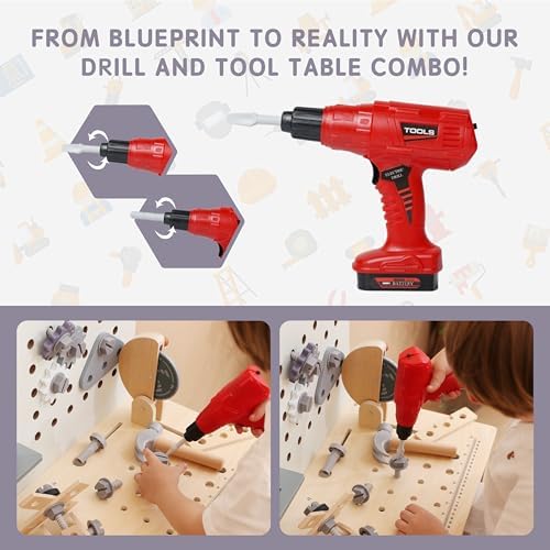 Wooden Tool Bench for Kids with Electric Drill, Drawers & Lower Shelf - Image 4