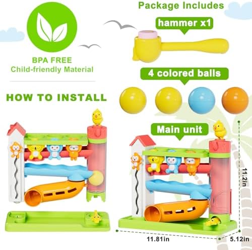 Ussybaby Musical Toys for 1-2 Years Old Boy,Bilingual Ball Drop Toy（Green） - Image 4