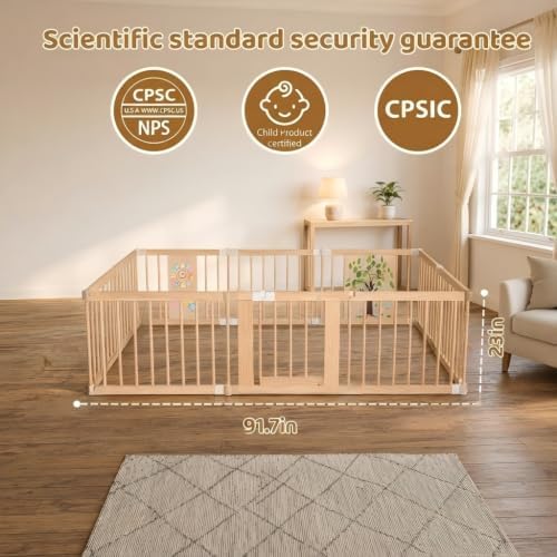 Extra Large Wooden Baby Playpen，Adjustable Play Yard for Babies and Toddlers, Baby Activity Center with Child Proof Lock, Easy to Assemble, Foldable Play Pen, 10 Panels - Image 2