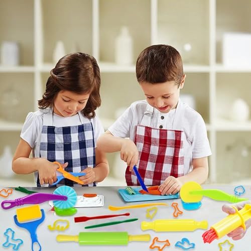 LCY WEDSHI Dough Tool Set, 24 Pcs Dough Tools Sets for Kids Ages 4-8, Dough Accessories Includes Animal Molds, Cutters Roller, Rolling Pins, Safety Scissors, Plastic Knife - Image 7