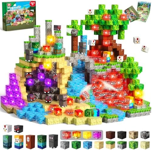 200PCS Magnetic Blocks with Light-Up Blocks - Magnetic Building Blocks Playset, Magnetic Stacking Cube Toys, STEM Sensory Montessori Learning Toys, Birthday Gifts for Kids Boys and Girls Age 3+ by BuildCreateExplore