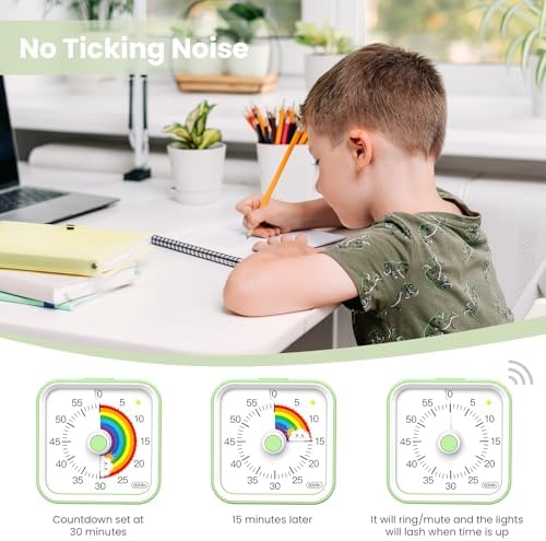 Visual Timer for Kids, Rainbow Timer with Pause Function, Green - Image 3