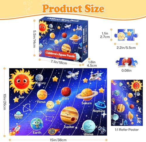 4 Packs 100 Piece Puzzles for Kids Ages 4-6 6-8 8-10, USA World Map Kids Puzzles Ages 3-5 4-6 5-8, Solar System Mars Adventure 100 Piece Puzzle for Adults Seniors, Educational Jigsaw Puzzles 15"x10" - Image 5