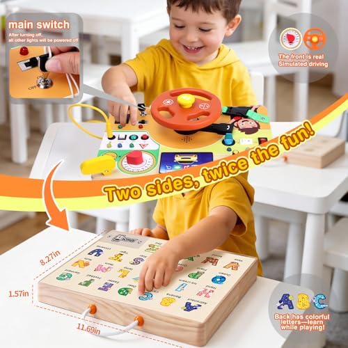 Grarain Busy Board for Toddlers - Montessori Educational Toy for 1-3 Year Old Boys & Girls | Travel-Friendly Sensory Learning Activity | Ideal for Kids with Autism(Busy Board v6) - Image 2