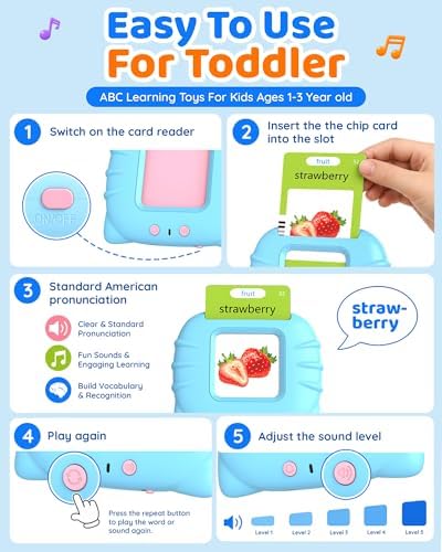 Aullsaty Talking Flash Cards for Toddlers Ages 1-3, 224 Words Montessori Speech Therapy Toys, Autism Sensory Toy, Educational Learning Speech Therapy Birthday Gifts for Boys Girls (Blue) - Image 4