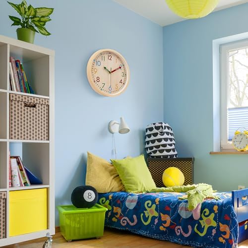 Lafocuse 12 Inch Silent Colorful Wall Clock Wood Grain Easy to Read, Cute Analog Rainbow Clock Time Teaching for Classroom Bedroom School - Image 4