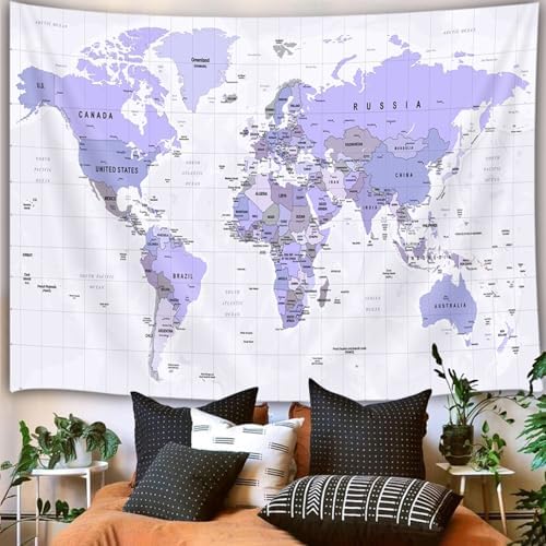 JAWO Tapestry for Kids Student, with Countries and Major Cities Tapestries Educational Asia Europe South City Topography America Africa Japan Wall Tapestry 60X40 Inch(Purple) - Image 2