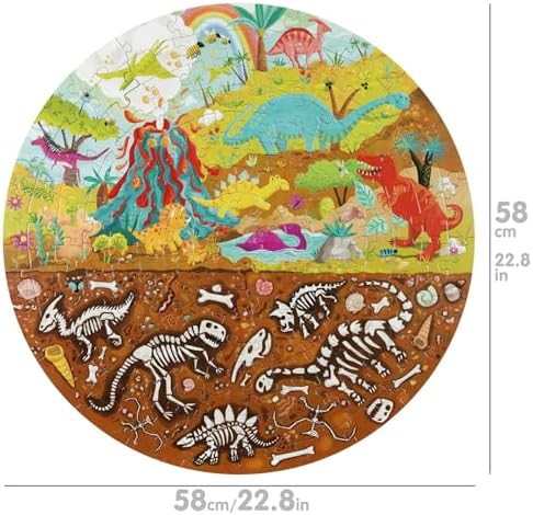 boppi Dinosaurs Round Jigsaw Puzzle with 100% Recycled Card T-rex Stegosaurus and Triceratops Fossils 150 Pieces for Children 5 6 7 8 Years 58cm Diameter - Image 2