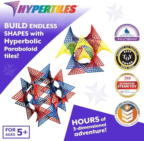 HyperTiles Hyperbolic Building Toy - 3" x 3" STEM Educational 3-Dimensional Adventure: 48 Tiles & 80 Connectors for Logic & Creativity - Infinite Shapes that Flex and Hinge - by Fun In Motion Toys - Image 2