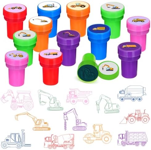 Cinrobiye 24 Pcs Construction Stampers Party Favor Set, Cute Building Site Stamps for Kids Birthday Party, Classroom Rewards, Educational Toys, Goody Bag Fillers, Construction Themed Party Supplies by Cinrobiye