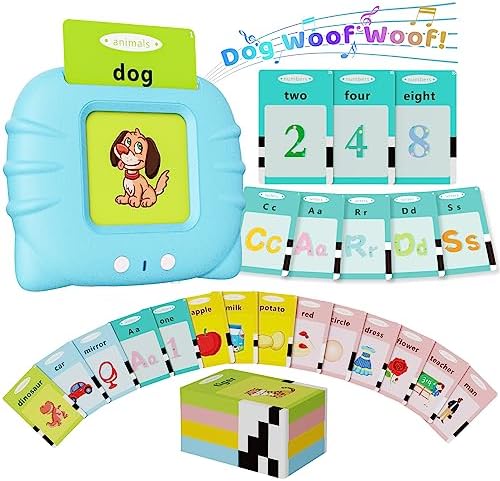 Aullsaty Talking Flash Cards for Toddlers 1-3, Upgraded 248 Sight Words Montessori Speech Therapy Toy, Autism Sensory Educational Learning Toys, Birthday Gift for Boys Girls (Blue) by Aullsaty