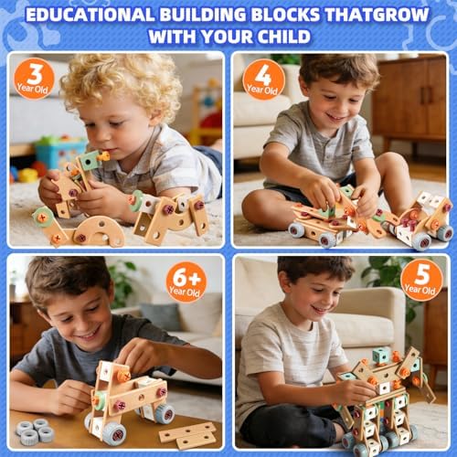 VEAIS Kids Tool Set with Drill, 148Pcs Tool Set with Toolbox,STEM Montessori Toys for 3-5Year Old, Educational Construction Toy, Pretend Play Toys for 3 4 5 6 Year Old Boys, Birthday Gift for Kids - Image 4