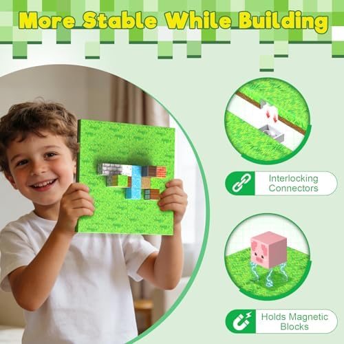 4PCS Magnetic Blocks Base Plates for Kids, 4" x 4" Strong Grip Base (Grass) - Image 2