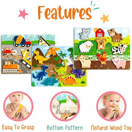 Klevly Large 3 Pk Wooden Toddler Puzzles Ages 2-4 | Wooden Puzzles for Toddlers 1-3 | Montessori Toys for 2 Year Old | Toddler Toys Age 2-4 | Educational | STEM - Image 4