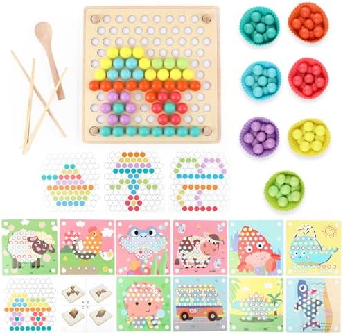 Wooden Peg Board Bead Game, Montessori Learning Toy, Color Sorting Stacking Matching, Fine Motor Math Counting, Multicolor Wood, 3-5 Years - Image 3