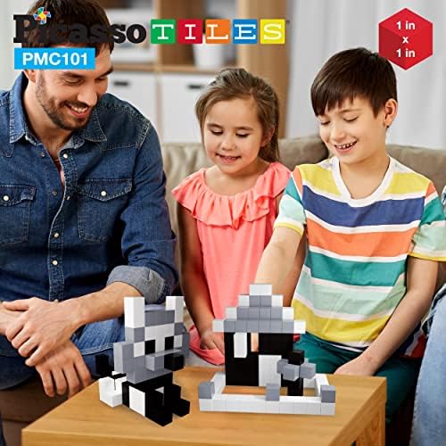 PicassoTiles 101pc Magnetic Puzzle Cube Set Black and White 1 Inch Construction Blocks STEM Educational Toy for Kids Age 3 Plus Sensory Learning Kit with Idea Book for Building and Creativity PMC101 - Image 2