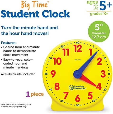 Learning Resources Big Time Student Clock, Teaching & Demonstration Clock, Develops Time and Early Math Skills, Ages 5+, Clock for Learning, 12 Hour,Back to School Gifts - Image 6