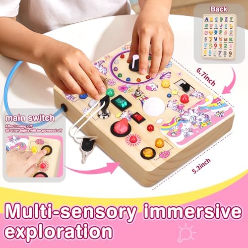 Grarain Busy Board for Toddlers - Montessori Educational Toy for 1-3 Year Old Boys & Girls | Travel-Friendly Sensory Learning Activity | Ideal for Kids with Autism(Unicorn Busy Board) - Image 2