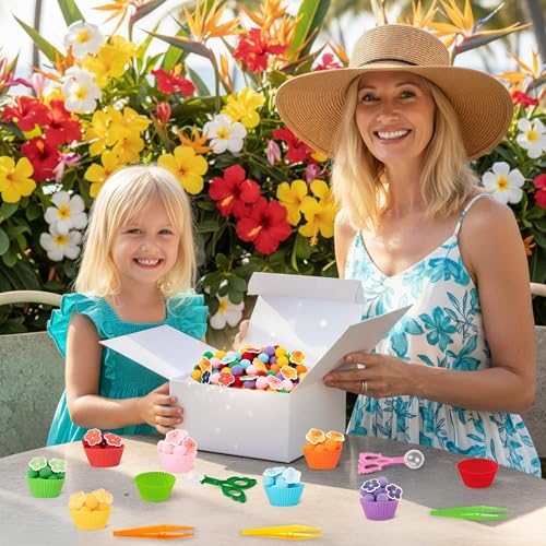 EZdhuawuse Summer Sensory Bin Fillers, 304Pcs Hawaii Flower Fine Motor Toys - Image 5