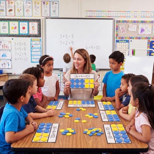 Ireer 20 Sets Bulk Magnetic Ten Frames for Classroom 200 Magnetic Math Counters and 20 Boards Kindergarten Classroom Must Haves Math Manipulatives for Home Prek Preschool Elementary(Yellow Blue) - Image 6