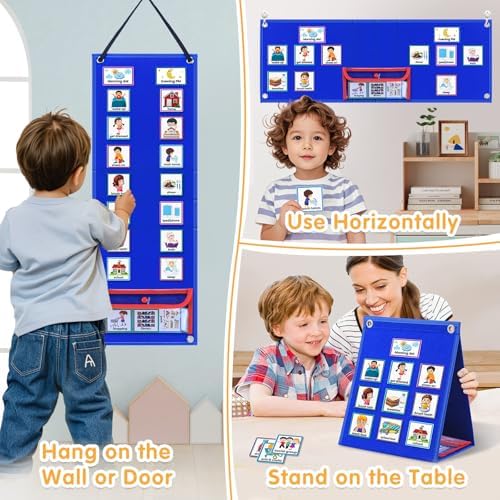 ALSLEA Visual Schedule for Kids with Autism Chore Chart for Toddler Planning Board Daily Routine Chart Autism Learning Materials Classroom, Home Use with 124 Cards (Blue) - Image 2