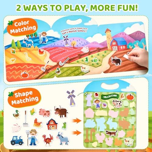 JoyCat Reusable Farm Animal Sticker Book, Travel Toys for Toddlers & Kids - Image 3