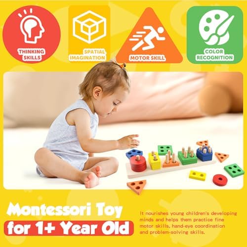 Montessori Toys for 2 3 Year Old Girls Boys, Wooden Sensory Toys for 2-3 Year Old Birthday Gifts, Education Toddler Puzzles Toddler Easter Basket Stuffers Learning Toy Activities Puzzles Ages 2-3 - Image 4