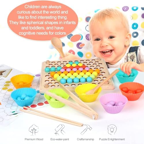 Montessori Toys for 3+ Year Olds – Wooden Preschool Learning Activity Board with 112 Beads, Fine Motor Skills Game for Toddlers, Color Sorting & Counting Math Toy, Educational Gift for Boys & Girls - Image 6