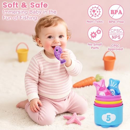 Montessori Toys for 1 Year Old Girl Gifts: Fishing Game with Stacking Cups - Image 4