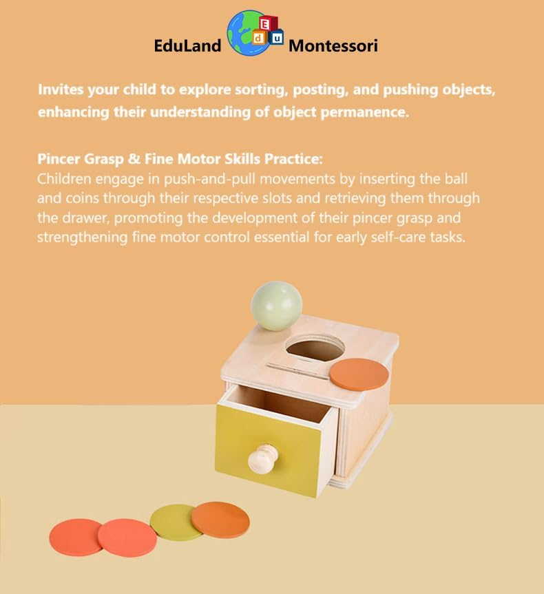 Practical Life Piggy Bank Math Coin & Ball Dropping/Posting Push/Pull Toy Sorting Game Box Pincer Grasp Toy Infant/Toddler/Primary Classrrom Educational Object Permanence 3-6 Years - Image 3