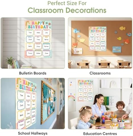 FaCraft Boho Birthday Chart Poster for Classroom - 16.5"x12" Reusable Laminated Happy Birthday Calendar with Glue Dots Bulletin Board Decorations Back to School Teacher Supplies Class Wall Decor - Image 6