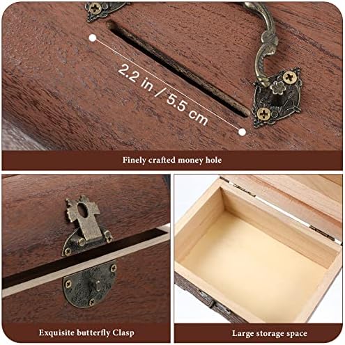 Wooden Treasure Chest Storage Box Wooden Money Storage Box Piggy Bank Organizer with Lock and Keys Gift for Kids and Adult - Image 7