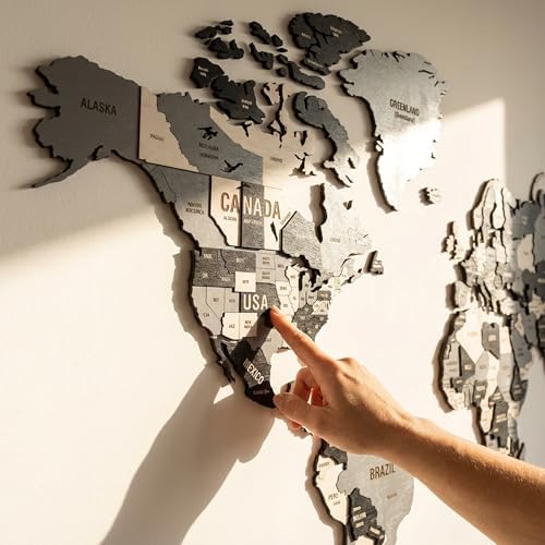 Colorfull Worlds 3D Wooden World Map Wall Art | Unique Wall Decor with Pins for Travel Enthusiasts | Home and Office Wall Décor | Grey | Medium - Image 4