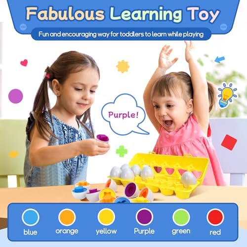 Tinabless Matching Eggs Toys 12 pcs Set Color & Shape Recognition Sorter Puzzle for Toddlers, Christmas Easter Travel Game Early Learning Educational Gift for Year Old Kids - Image 3