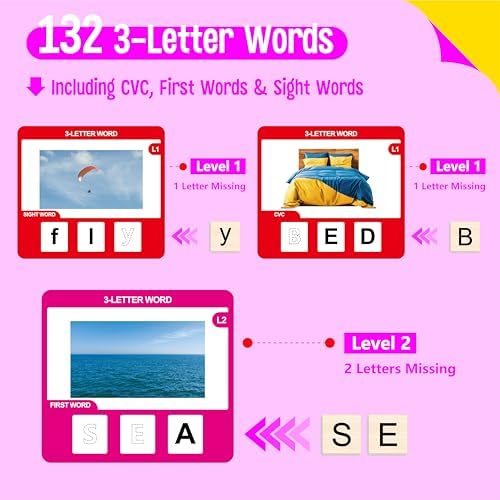 Word Spelling Game, 312 Wooden Letters Tiles & 300 Common Words for - CVC, CVCC, CCVC, Sight Word & First Word Learning, Montessori Early Educational Tool for Kids 4-9, Autistic Toys for Grades 1-3 - Image 4