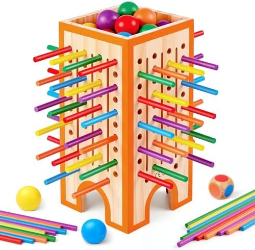 Montessori Board Game for Kids 4-6, 42 Colorful Wooden Sticks Dice Game with 12 Balls, Math & Counting Educational Toy for 3 4 5 6 Year Olds, Fine Motor Skills, Classic Table Game for Family Night by Unknown
