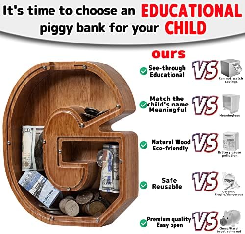 Ladenk Wooden Letter Piggy Bank - Piggy Bank for Kids Boys Girls Toddler - Image 4