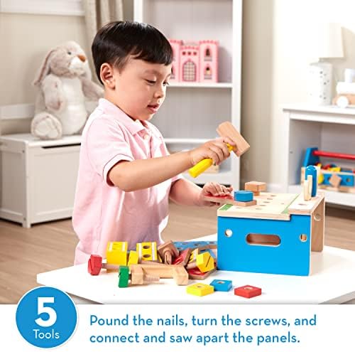 Melissa & Doug Hammer and Saw Tool Bench - Wooden Building Set (32 pcs),Multicolor,1Size - Image 2