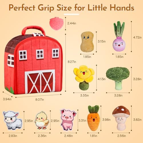 Baby Toys 6-12 Months, Farm Vegetable Garden Plush Toy with Animal Finger Puppets, 6 Month Old Montessori Sensory Toys with Rattles, Squeaker, Textures, Teether, Birthday Boy Girl Gifts - Image 6