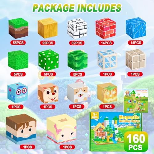 Magnetic Building Blocks 160PCS Magnet Cubes Toys, Build 3D Forest World Set, STEM Montessori Sensory Toys for Kids Boys and Girls Ages 3-5 4-8 - Image 2