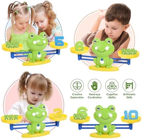 BAKAM Frog Balance Scale Toy, Number Counting Blocks Games, Montessori Math Games for Kids 5-7, Preschool Kindergarten Learning Activities, STEM Educational Toys for 3+ Year Old - Image 6