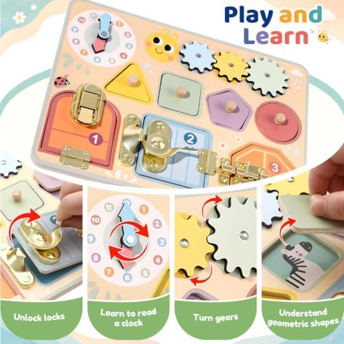 Lewo Montessori Busy Board, Wooden Sensory Activity Toys for Toddlers 3 4 5 - Image 3