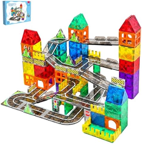 Magnetic Tiles Road Set, 89 PCS Magnetic Building Blocks with Roads by Unknown