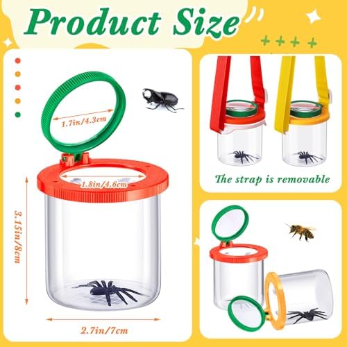 2 Pieces Magnifying Insect Box Bug Viewer with Magnifier Bug Cage Insect Bug Jar Critter Insect Container with Adjustable Straps for Science Nature Exploration Tool Specimen Viewer for Kids - Image 2