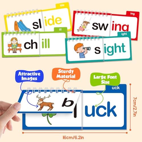 Phonics Flash Cards Word Family Build Book,Learn to Read 30 Read and Rhyme Flip Books,Sight Words Flash Cards Kindergarten Phonics Flip Books for Kids Classroom Homeschool Preschool Learning Activity - Image 2