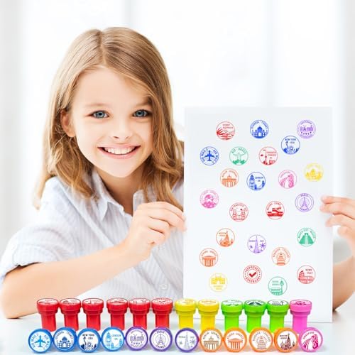 Cinrobiye 24 Pcs Adventure Travel Stampers Party Favor Set, Fun Bon Voyage Travel Stamps for Kids Birthday Party, Classroom Rewards, Carnival Prizes, Goody Bag Fillers, Travel Themed Party Supplies - Image 5