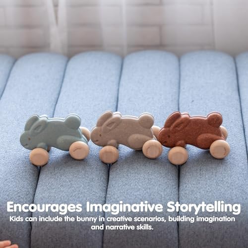 PlanToys® Brown Push Along Bunny Wooden Montessori Movement Toy for Kids - Image 6