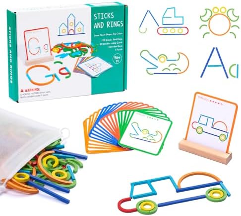 142pcs Wooden Pattern Blocks Montessori Smart Sticks Wooden Tangram Puzzle STEM Toy Activities Preschool Brain Teaser Montessori Toys Gift for 3 4 5 Years Old Kids Boys Girls by PajojoqaToyPlay