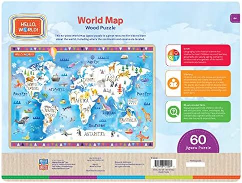 MasterPieces 60 Piece Jigsaw Puzzle for Kids - Hello, World World Map Wood Puzzle - 11.75"x16.5" - Image 3